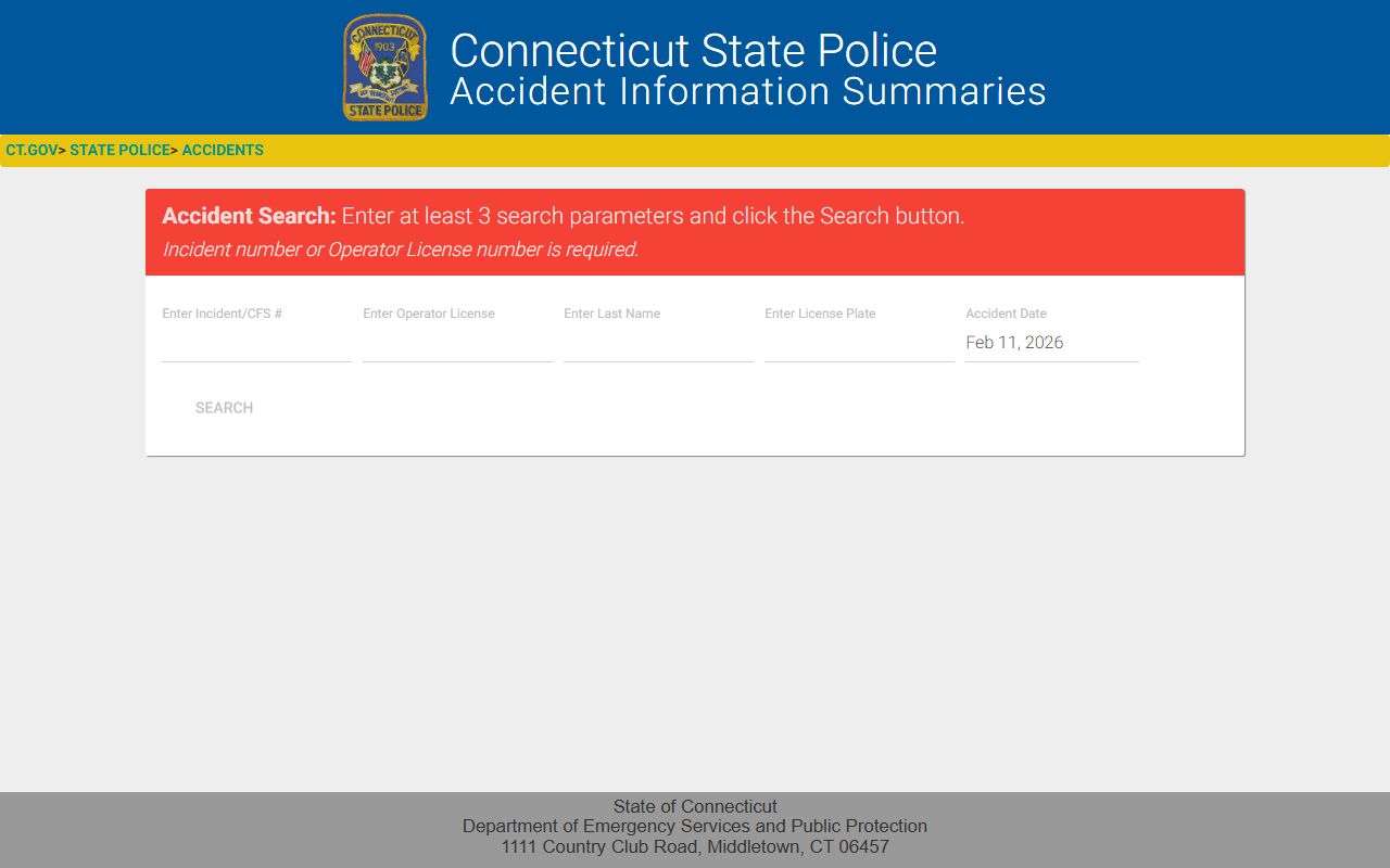 Connecticut State Police accident information summary system