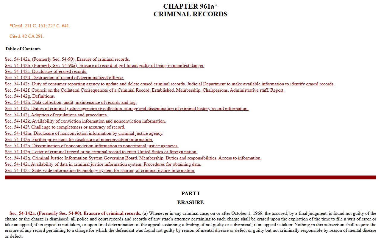 Connecticut General Statutes Chapter 961a on criminal records